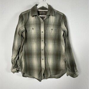 REI Co-Op Womens Plaid Button-Up Shirt Medium Olive Cotton Long Sleeve Casual